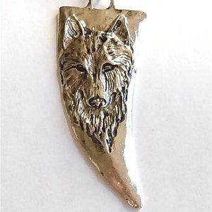 Wolf Head Tooth Necklace Pendant Black Cord Mens Womens Silver Tone Plated